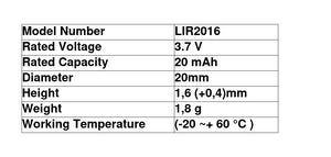 LIR2016 Akku 3,7V 20mAh Knopfzelle wiederaufladbar Li-Ion (Girafus)