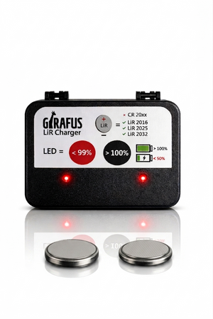 Girafus USB Ladegerät für wiederaufladbare LiR 2032/2016/2025 Knopfzellen - Varianten