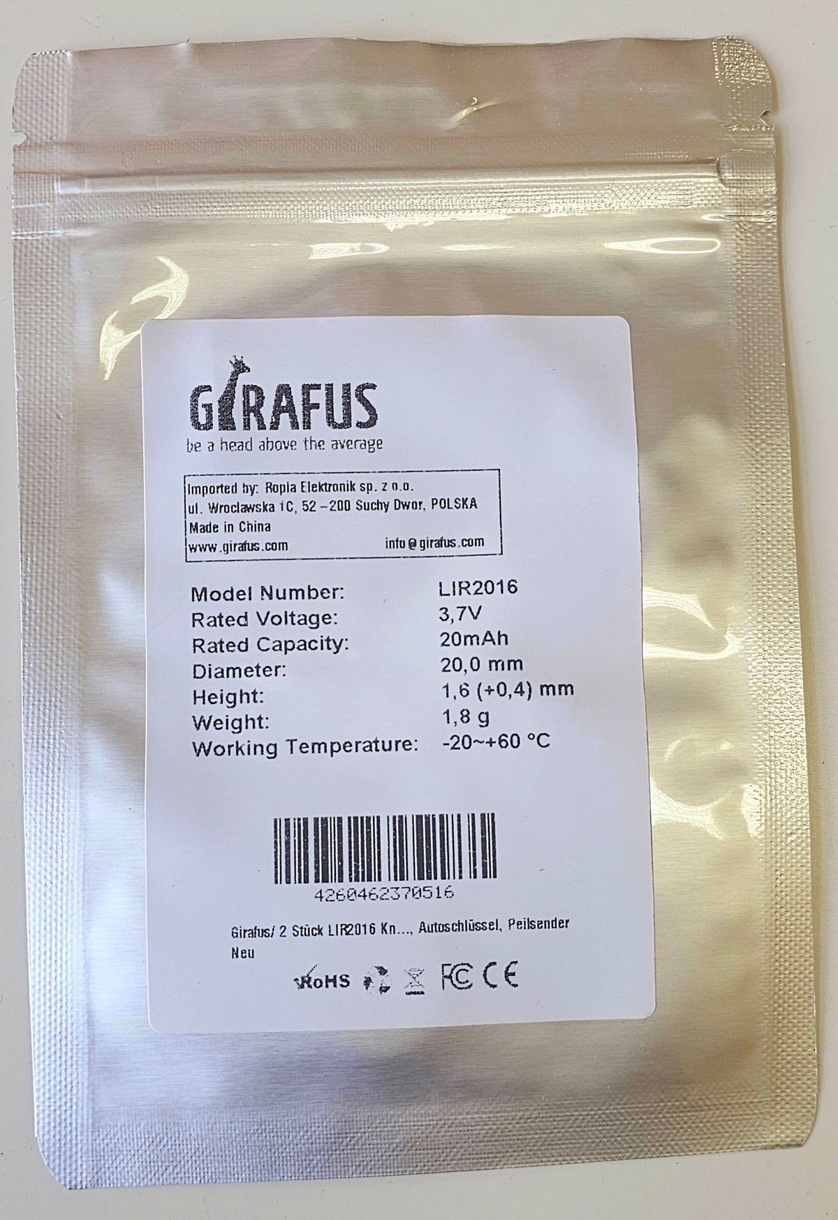 LIR2016 Batterie-Wiederaufladbar Knopfbatterien Leistungsstarker Lithium-Ion Knopfzellen-Akku