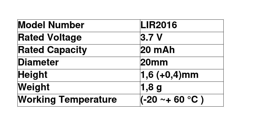 LIR2016 Batterie-Wiederaufladbar Knopfbatterien Leistungsstarker Lithium-Ion Knopfzellen-Akku