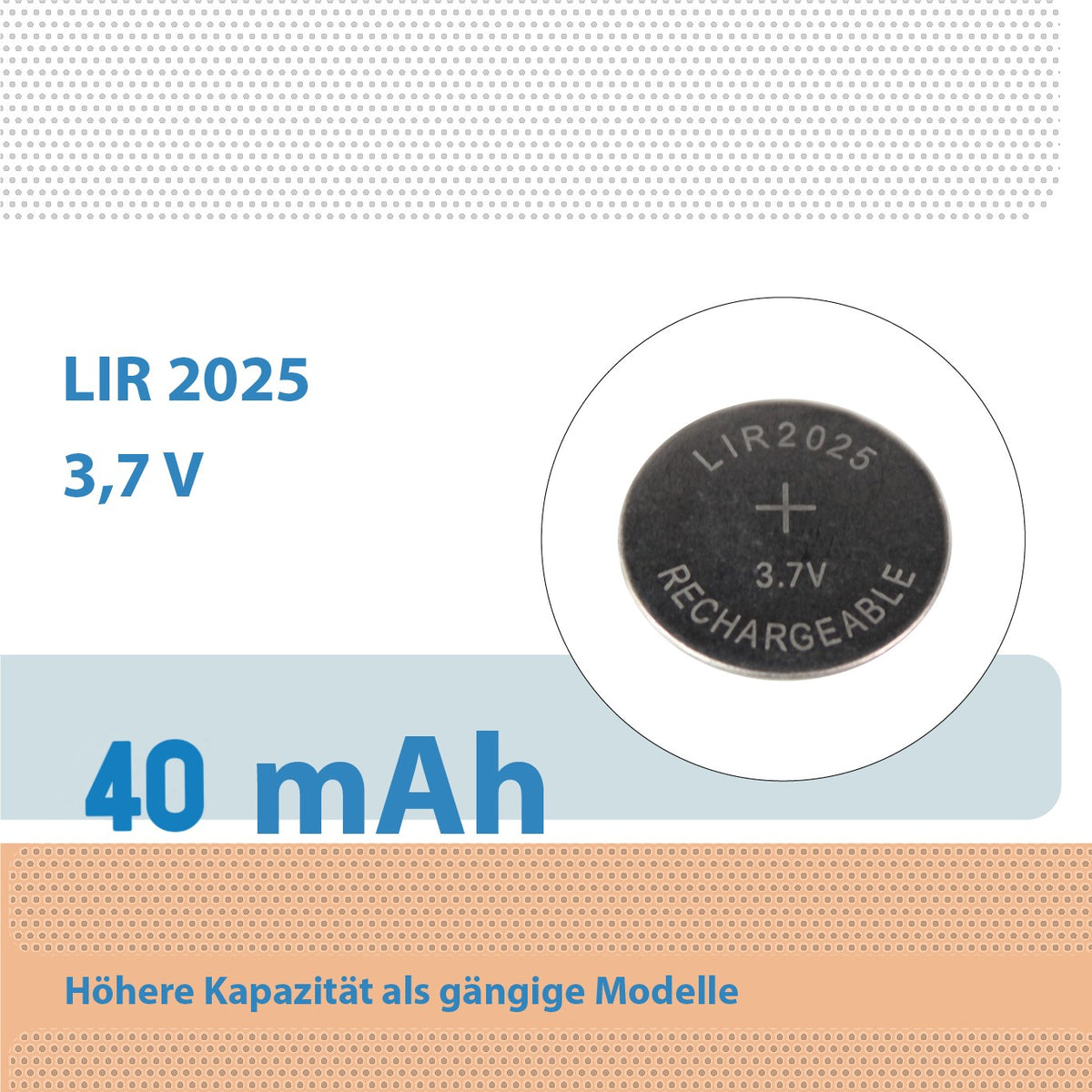 LIR2025 Batterie-Wiederaufladbar Knopfbatterien Leistungsstarker Lithium-Ion Knopfzellen-Akku