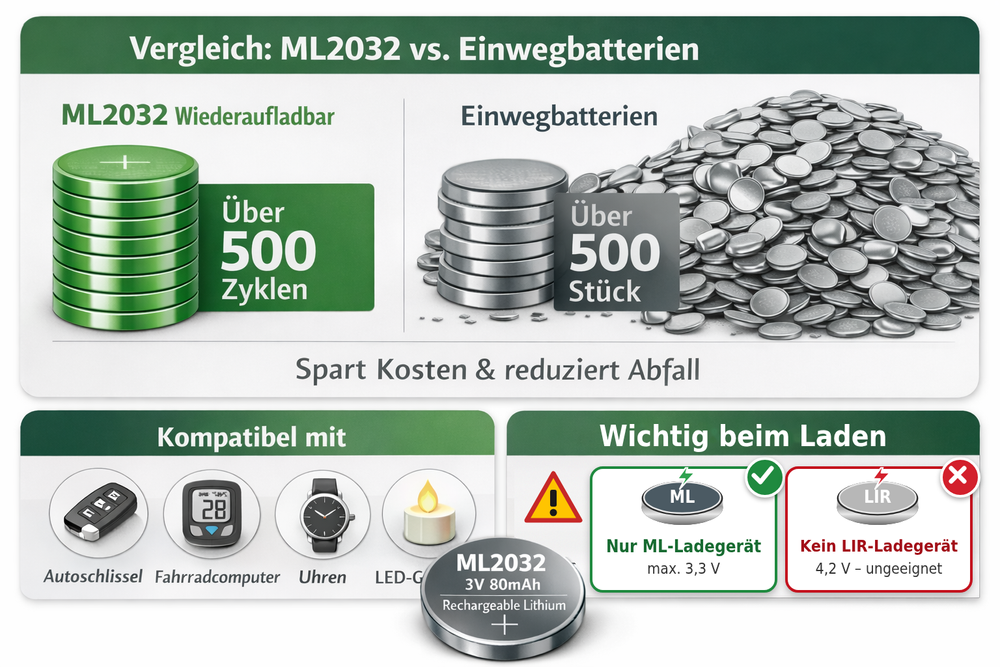 Vergleich ML2032 wiederaufladbar vs. Einwegbatterien