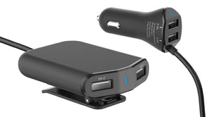 Girafus KFZ - Cargador USB HUB para el coche DISTRIBUIDOR DE CABLE DE CARGA para ASIENTOS DELANTEROS Y TRASEROS 12/24V 4x2.4A cable de extensión de encendedor de USB de GOMA