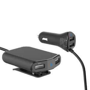 Girafus KFZ Auto USB HUB Ladegerät LADEKABEL VERTEILER für VORDER- UND RÜCKSITZ 12/24V 4x2,4A USB Zigarettenanzünder Verlängerung GUMMIERT