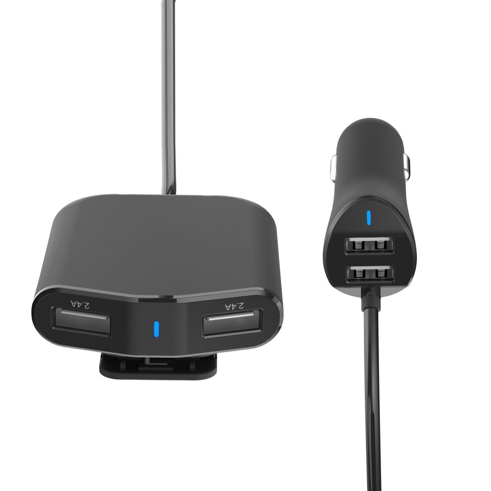 Girafus KFZ Auto USB HUB Ladegerät LADEKABEL VERTEILER für VORDER- UND  RÜCKSITZ 12/24V 4x2,4A USB Zigarettenanzünder Verlängerung GUMMIERT